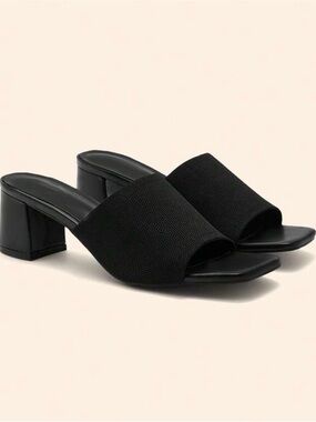 Black Wide-Band Block Heel Slide Sandals - Women